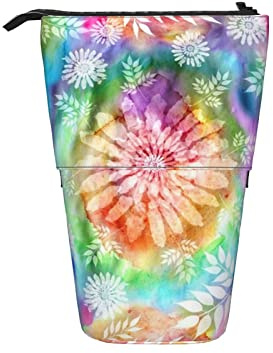 Melbrakin Teleskop-Federmäppchen mit botanischem Aquarell-Tie-Dye-Design, Stand-Up-Organizer, Kosmetiktasche, Make-up-Tasche, Schreibwaren-Stiftetui