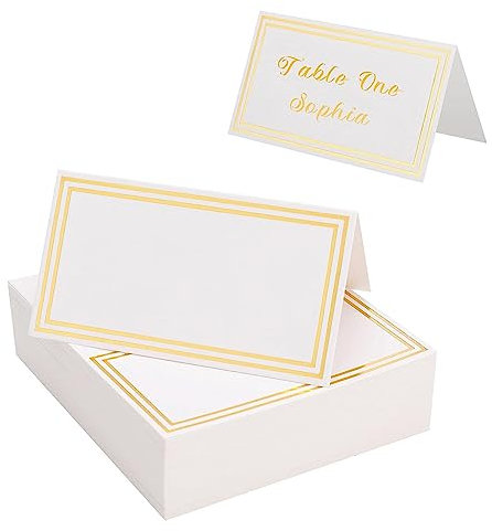 25 Pcs Wedding Place Cards & Table Numbers - Double Gold Border, Perfect for Weddings & Parties