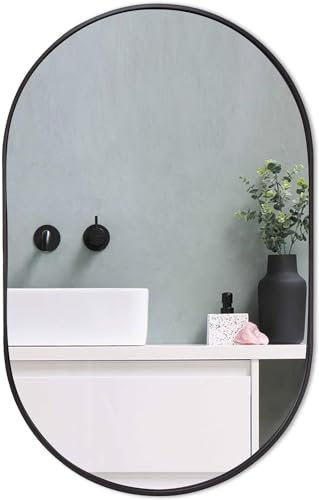 ZENIDA 80x51 cm Wandspiegel Oval mit hochwertigen Schwarz Metallrahmen, Moderner Design großer Spiegel, für Diele, Badezimmer, Wohnzimmer und Mehr