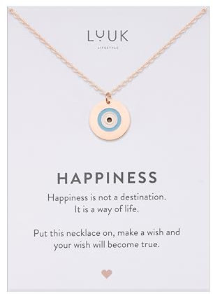LUUK LIFESTYLE Trendy Evil eye necklace, water-resistant and robust stainless steel jewellery, modern fashion accessory, rose