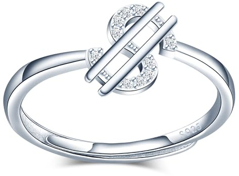 MICMIF Damen Ring US Dollar Zeichen 925 Sterling Silber Ringe mit Zirkonia Frauen Verstellbare Ring Modeschmuckring Fingerring Schmuck für Frauen Freundin Mädchen Mutter