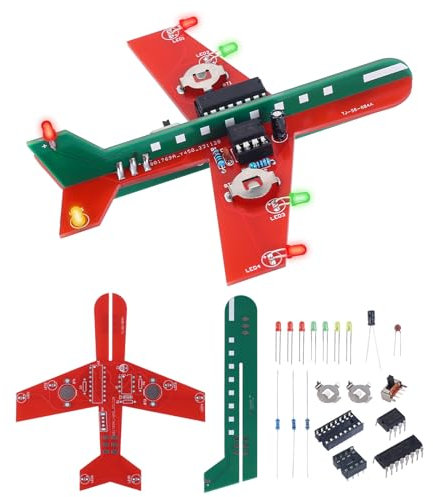 Icstation Lern-Löten, DIY-Flugzeug-Set für Anfänger, 3 farbige LED-Blinklichter, Flugzeug-Lötprojekt-Set für Schüler, Schulanfang, Löten, Praxis, STEM-Bildung