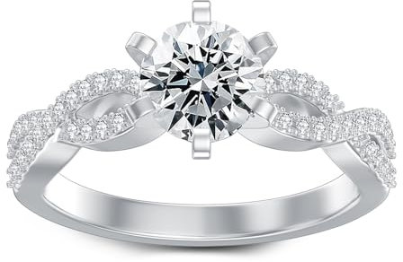 Molioaki 1CT Verlobungsring Damen Silber 925 Runderschnitt Zirkon Ringe Solitär Ringe mit Sechs Zinken Engagement Ring mit Geschenkbox Verlobung Hochzeit Geschenk Größe 60