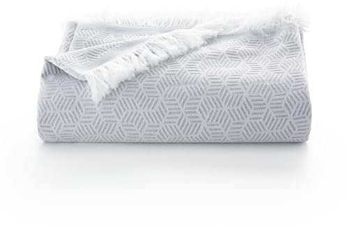 GAMUSI Couvre-lit multifonction en coton doux géométrique pour lit et canapé Gris clair 180 x 140 cm