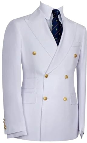 Drkobr Men's Solid Blazer Double Breasted Suit Jacket Regular Fit for Formal Occasion White