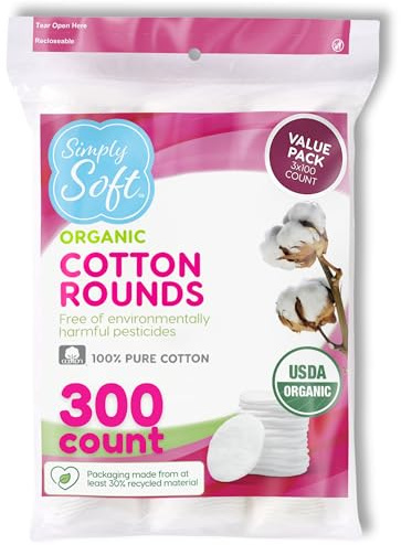 Simply Soft Organic Cotton Rounds, Certified Organic Cotton, 100 Rounds Per Pack, 3 PacksF