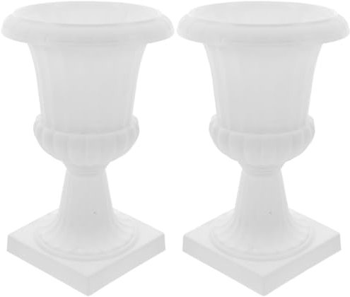 Angoily Plastic Urn Planters for Outdoor Plants 2 Pack,10 Inch Tall Classic White Urn Planter Decorative Urn Planter for Home and Garden Front Porch Door Deck Balcony Tabletop Decoration