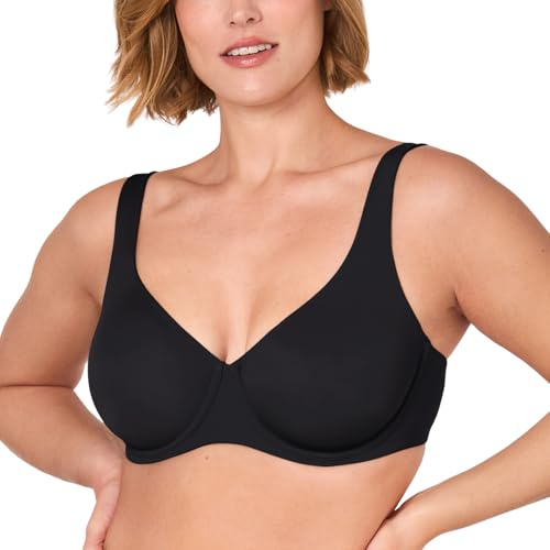 DELIMIRA Women's Confishape Balconette Bra Supportive T Shirt Full Coverage Plus Size Bras Underwire Unlined Black- Unlined 38DD