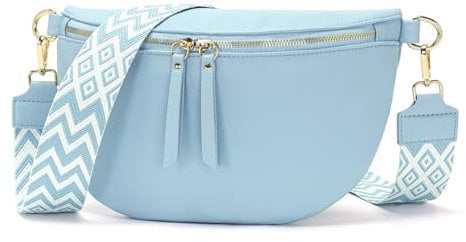 Vezluax 30x20cm Sac Banane Femme Grand Sac Bandoulière femme Sacs Bandouliere Cuir Vegan Sacoche Élégante Cadeau avec Sangle Large Bleu