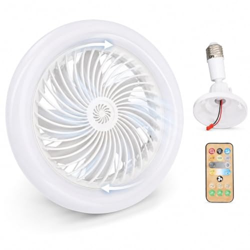 Elprico E27-Deckenventilator mit Beleuchtung, 30-W-Sockel-Deckenventilator mit Fernbedienung, Flacher Deckenventilator für Kleine Räume, Schlafzimmer, Heimbüro