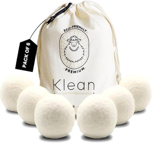 Klean Wool Tumble Dryer Balls | Handmade, Organic, Fabric Softening & Odour-Free | 100% New Zealand Wool Laundry Balls | 1000+ Loads | Reduce Drying Time, Noise, Wrinkles & Static Cling | 6 XL Pack