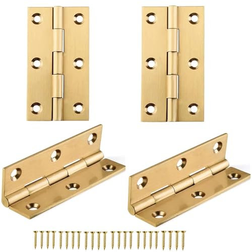 4 Pcs Solid Brass Butt Hinge,High-end Brass Door Hinge,Folding Cabinet Butt Hinges with Fixing Screws, Gold, 2.5 Inch