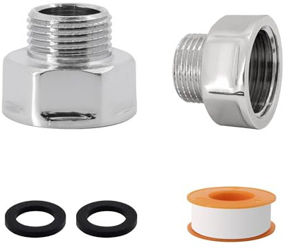 VANCOCO 2 Stk. Reduzierstück 1/2 auf 3/8, Muffennippel Messing, Wasseranschluss Adapter mit 2 Dichtring, Anti-Rost, Chrom