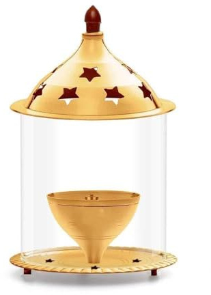 Brass Star Shape akhand Oil Diya/Lamp Hindu Puja Brass Oil Lamp Pooja Essential for Pooja Items Indian Traditional Cultural Festival New year Decorations Return Gifts(Size:-L;3 Inch,H;5 Inch)(Golden)