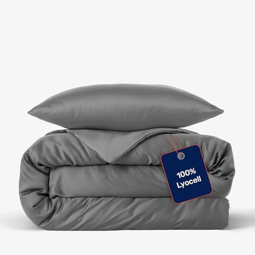 twenty:three Lyocell Bettwäsche (1x) 135x200 + (1x) 80x80 Dark Gray - 100% Tencel - Gewonnen aus Eukalyptus - Hochwertig - Nachhaltig - Atmungsaktiv - Luxus - Hypoallergen