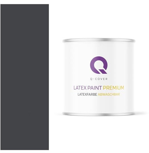 Q-COVER Latexfarbe Abwaschbar 2L (ca.14m2) Schwarz Farbton Innenfarbe Wandfarbe Deckenfarbe Klasse 2 Mattfarbe Für Allergiker Scheuerfest Geruchlos Frei Von Voc