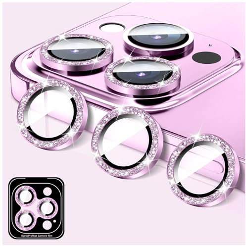 LucBuy Protecteur D'objectif D'appareil Photo Compatible avec iPhone 12 Pro Max, Coque D'appareil Photo en Verre Trempé 9H Pailleté, Anneaux Métalliques Individuels