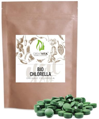 Bio Chlorella Tabletten ca. 1600 Stück - 500 mg | 800g reine Algen-Presslinge, ohne Zusätze | Vegan & Nachhaltig verpackt | Reich an Chlorophyll & Carotinoiden - GreatVita