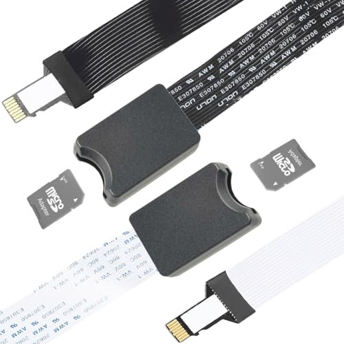 Youmile 2 pcs Micro TF to Micro SD Card Extension Cable Reader Adapter Soft Flat FPC Extender Cable 46~48 cm Black and White Car SD external card reader