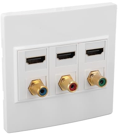 LOCADENCE Media Outlet Wall Plate, 3.4 X 3.4in HD Multimedia Interface RCAs Wall Plate with 3 Port 4K 60HZ 1080P HD Hdmi Interface 2.0 and 3 Port RCAs Keystone Jack