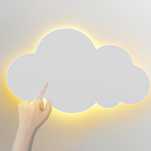 Kinderzimmer LED Wandleuchte mit Touch Schalter Wandlampe Innen Cartoon Wolken Wandbeleuchtung Festverdrahtete Nacht Licht Mädchen Nachttischlampe 12W 3000K/4000K/6000K Babyzimmer (Weiß,Warmes Licht)