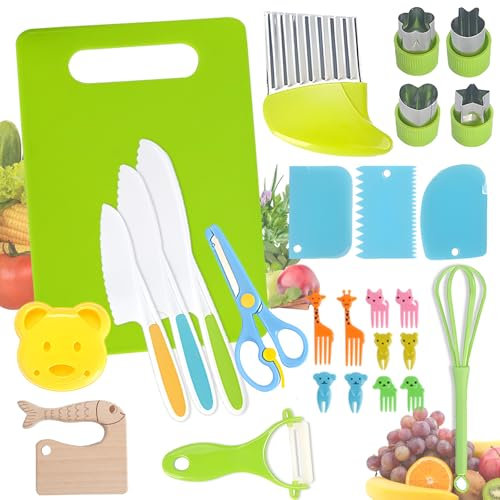 27 Pièces Couteau Enfant, Ustensiles Cuisine Enfant, Ensemble Couteaux Cuisine Pour Enfants, Kit Couteau sécurité de Cuisine pour Enfants pour Couper et Cuisiner des Fruits ou des Légumes