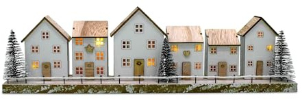 Spetebo LED Holz Weihnachts Szene weiß Batterie betrieben - 40 x 11 cm - Deko Winterlandschaft warm weiß beleuchtet - Weihnachts Dorf Winter Stadt Tisch Deko Fensterdekoration