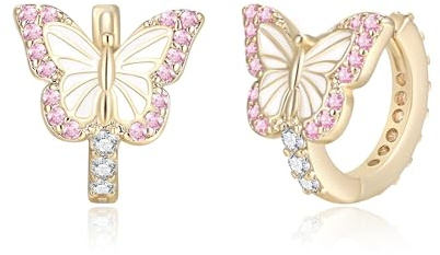 EVER FAITH Butterfly CZ Small Huggie Hoop Earrings | Women Girls, Hypoallergenic, 14K Gold Plated, Tiny Hoops, Insect Animal
