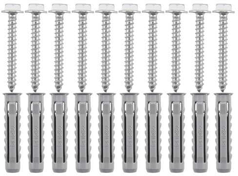 LANAFAY 10 Sets Heavy Duty Masonry Brick Wall Fixing Anchor Bolt, M10*50mm Screw Anchor and Wall Plugs Kits with HEX Screws, Expansion Pipe Anchor Bolts for TV Bracket Aerial Dishes Shelves