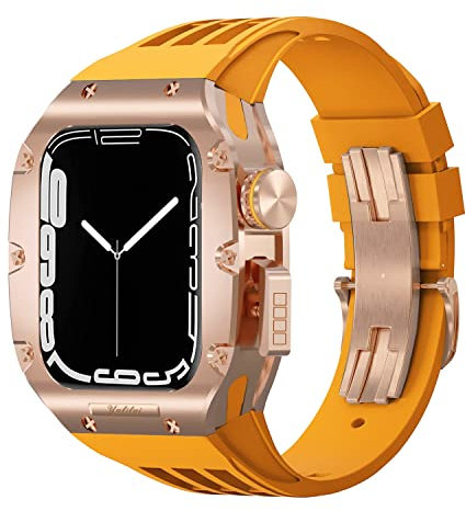 XNWKF Kit de correa de aleación de titanio para Apple Watch 8, 7, 45 mm, 6, 5, 4, SE, 44 mm, repuesto de lujo, marco de aleación, correa de goma, 45mm, Ágata