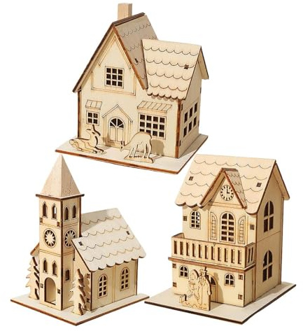 Murman Miniatur Weihnachtshaus Beleuchtet Weihnachtsdorf LED Winterdorf Häuser Weihnachtsstadt Mit Beleuchtung Holzhaus Weihnachten Tischdekoration Weihnachtsschmuck
