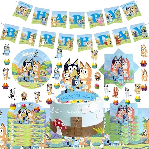 66 piezas de vajilla de cumpleaños que contiene pancartas, platos de papel, tazas, servilletas, mantel, decoración de fiestas (6-F3)