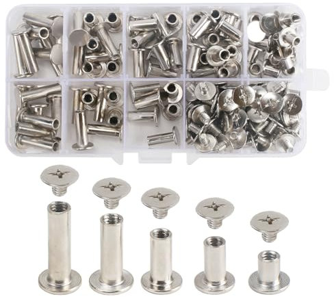 FOGAWA 160 Pièces Vis de Reliure Assortiment vis chicago M5 x 6 mm/10 mm/12 mm/15 mm/18 mm Rivets en Cuir Set Rivet à Visser Vis à Chicago pour Livre, Album Photo, Ceinture en Cuir
