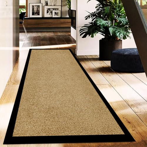 B&B Plain Twist Rubber Runner Rug Outdoor and Indoor Use - Heavy Duty Waterproof PVC Non Slip Backing Dirt Trapper Kitchen Carpet Runner Hallway Hall Entrance Mat (80 x 300 cm, Beige)