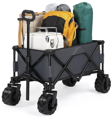 LEADZM Chariot à roulettes Tout Terrain, Capacité portante 91KG 200lbs, 107x54x91 cm, Chariot de Plage Pliable pour Extérieur Camping Festival,Courses,Jardin (Gris)