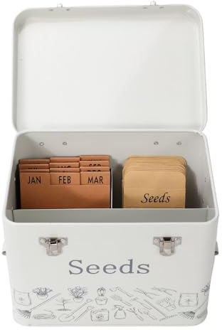 Gardening Naturally Seed Storage Box with 12 Dividers and 12 Seed Envelopes, 22.5 x 16.2 x 17 cm (Dove Grey)