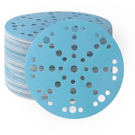 50x Blau Keramik Schleifscheiben 150mm Klett 49-Loch K120 für Auto/Holz | Blaue Schleifpads für Exzenterschleifer Schnelle Lackentfernung und Rostbeseitigung auf Holz Metall und Karosserie
