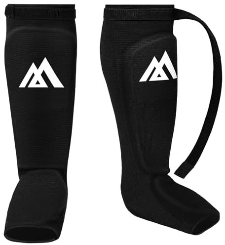 flintronic Schienbeinschoner Kickboxen, 1 Paar erstellbare Thai Boxschienbeinschützer, mit Spannschutz, MMA Schienbein- und Ristschutz für Muay Thai MMA Kampfsport (Size S)