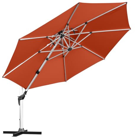 anndora Aluminium Ampelschirm 4m Sonnenschirm - mit Kurbelsystem - Drehbar, Neigbar, Kippbar - Marktschirm, Gartenschirm - Farbe Terrakotta