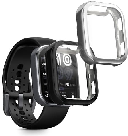 kwmobile Set 2x Custodia Smartwatch Compatibile con Amazfit Bip 6 Cover - Case Silicone Protezione Orologio Fitness nero/argento