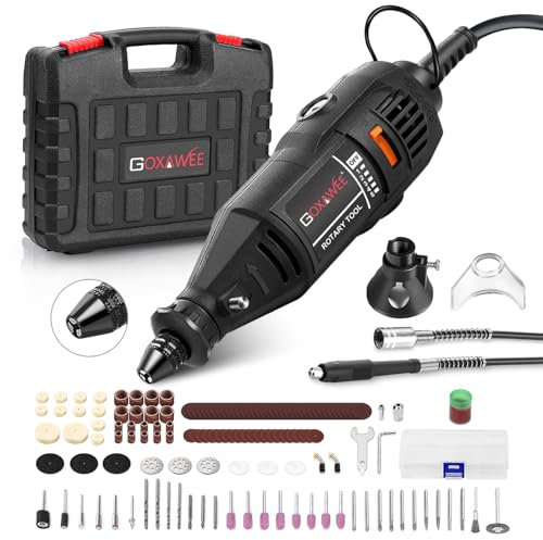 GOXAWEE 130W Powerful Multi Tool with 5 Speed 8000-30000RPM, Rotary Tool Kit with Keyless Chuck & Flex Shaft, Mini Grinder with 140 Accessories for Craft Projects & DIY Creations, Engraving, Drilling