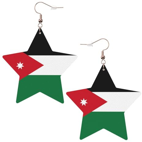 Weiße trendige Leder-Stern-Ohrringe für Frauen – jordanische Flagge Druck baumelnder Schmuck, leichte modische Creolen-Anhänger, One Size, Leder, Kein Edelstein