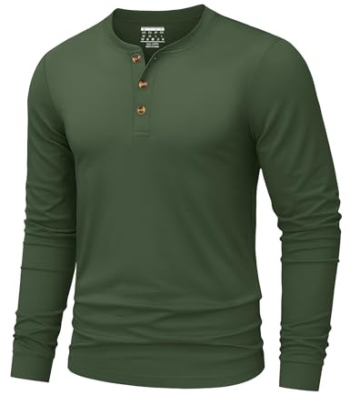 TACVASEN Men’s Henley Long Sleeve T Shirt Cotton Smart Casual Grandad Shirt | Men's long-sleeved shirt, basic T-shirt with button placket, regular fit casual shirt, casual shirts