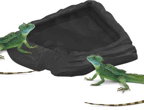 Futterschale für Reptilien – Schildkröten-Futterschale, Wasserschale für Schildkröten | Eigenschaften zur Verbesserung des Eintauchens, natürlicher Gesteinssimulation, Dura-Teichzubehör