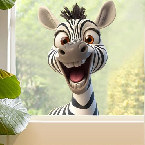 Window Stickers for Glass, Quirky Cartoon Zebra Window Sticker, Static Cling Window Film Decal for Kids’ Bedrooms Glass Doors Nursery Windows Classroom Café Bakery Display Windows,Party Festival Decor
