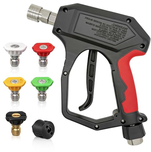 Weciau High Pressure Washer Gun with M22-14mm ID Inlet Fitting, Stubby Pressure Washer Gun with 5 Water Nozzle Tip, Jet Wash Gun Compatible with Karcher K1-K7 Quick Connector, for Car Cleaning
