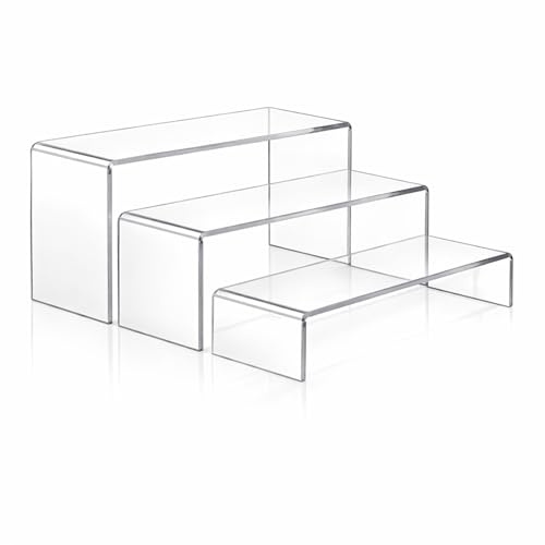 SOQKEEN 3er Acryl Display Regal Ständer, 3 Größen für Schmuck & Figuren | Keine Montage erforderlich, ideal für Kosmetik, Kunsthandwerk, Figuren und Schmuck sowie für Cupcakes und Desserts