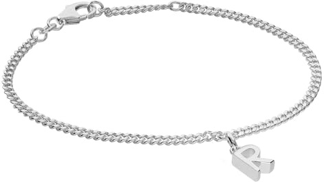 trendor Mädchen-Armband mit Buchstabe R 925 Silber Rhodiniert 21590-R | diamantiertes Flachpanzerband, eleganter Armschmuck für junge Damen,