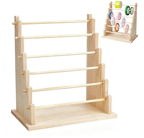NBEADS Espositore Legno 6 Ripiani per Nastro, Porta Bobine, capacità Grande, per Cucito, Fioristi, Confezioni Regalo 19.9x31.6x35.5cm