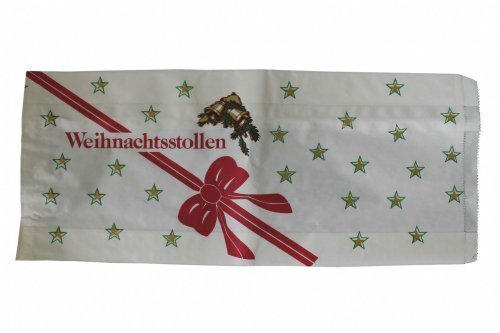 10 Stollenbeutel 20x7x46cm, Schleife/Glocke, Papier, Stollentüten, Pergament, fettdicht, Weihnachten, Weihnachtsstollen
